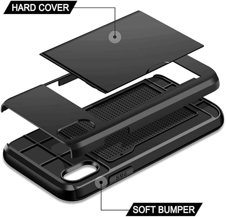 SAMONPOW for iPhone XR Case Wallet Card Holder Heavy Duty Protection XR Phone Case Wallet Card Holder Dual Layer Anti Scratch Hard PC Soft Rubber Bumper Cover Case for iPhone XR 6.1 inch Black - Image 3