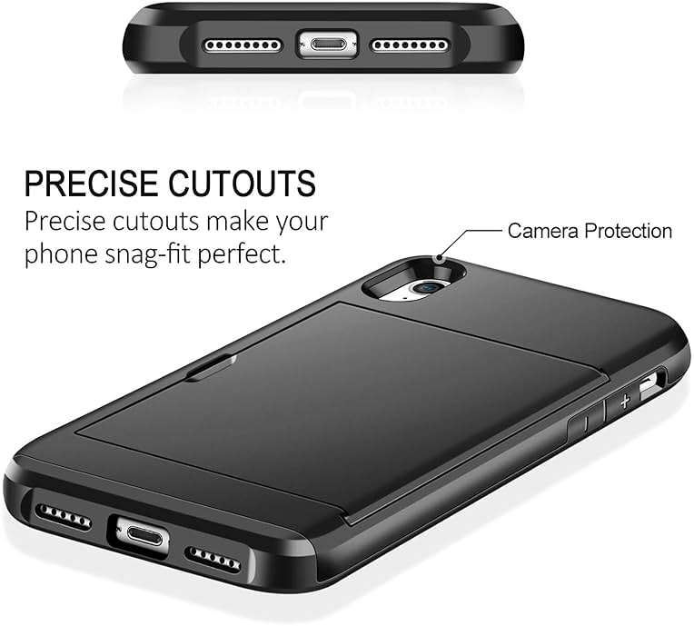 SAMONPOW for iPhone XR Case Wallet Card Holder Heavy Duty Protection XR Phone Case Wallet Card Holder Dual Layer Anti Scratch Hard PC Soft Rubber Bumper Cover Case for iPhone XR 6.1 inch Black - Image 4