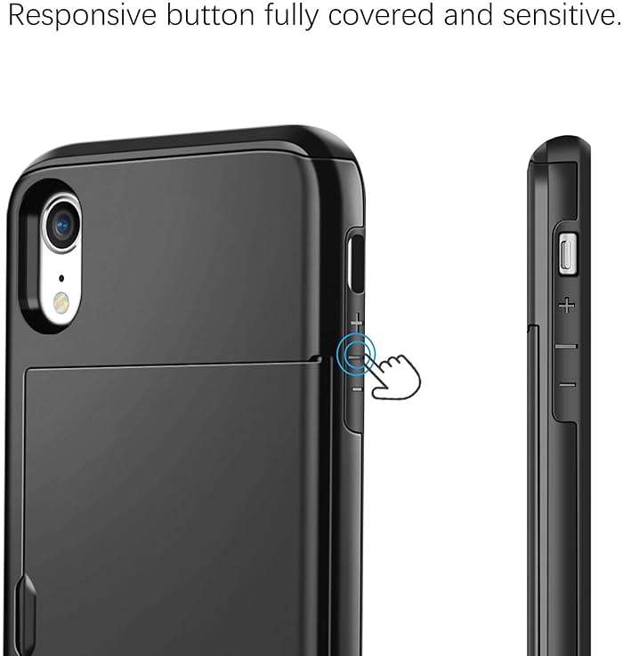 SAMONPOW for iPhone XR Case Wallet Card Holder Heavy Duty Protection XR Phone Case Wallet Card Holder Dual Layer Anti Scratch Hard PC Soft Rubber Bumper Cover Case for iPhone XR 6.1 inch Black - Image 5