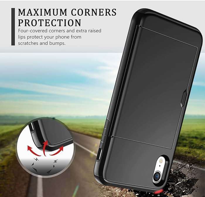 SAMONPOW for iPhone XR Case Wallet Card Holder Heavy Duty Protection XR Phone Case Wallet Card Holder Dual Layer Anti Scratch Hard PC Soft Rubber Bumper Cover Case for iPhone XR 6.1 inch Black - Image 7