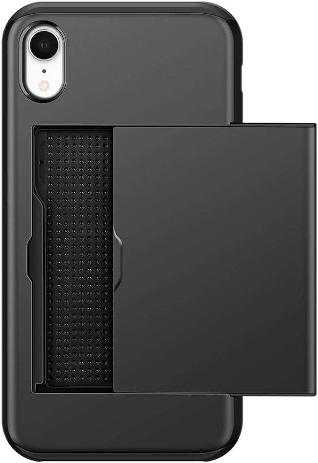 SAMONPOW for iPhone XR Case Wallet Card Holder Heavy Duty Protection XR Phone Case Wallet Card Holder Dual Layer Anti Scratch Hard PC Soft Rubber Bumper Cover Case for iPhone XR 6.1 inch Black - Image 8