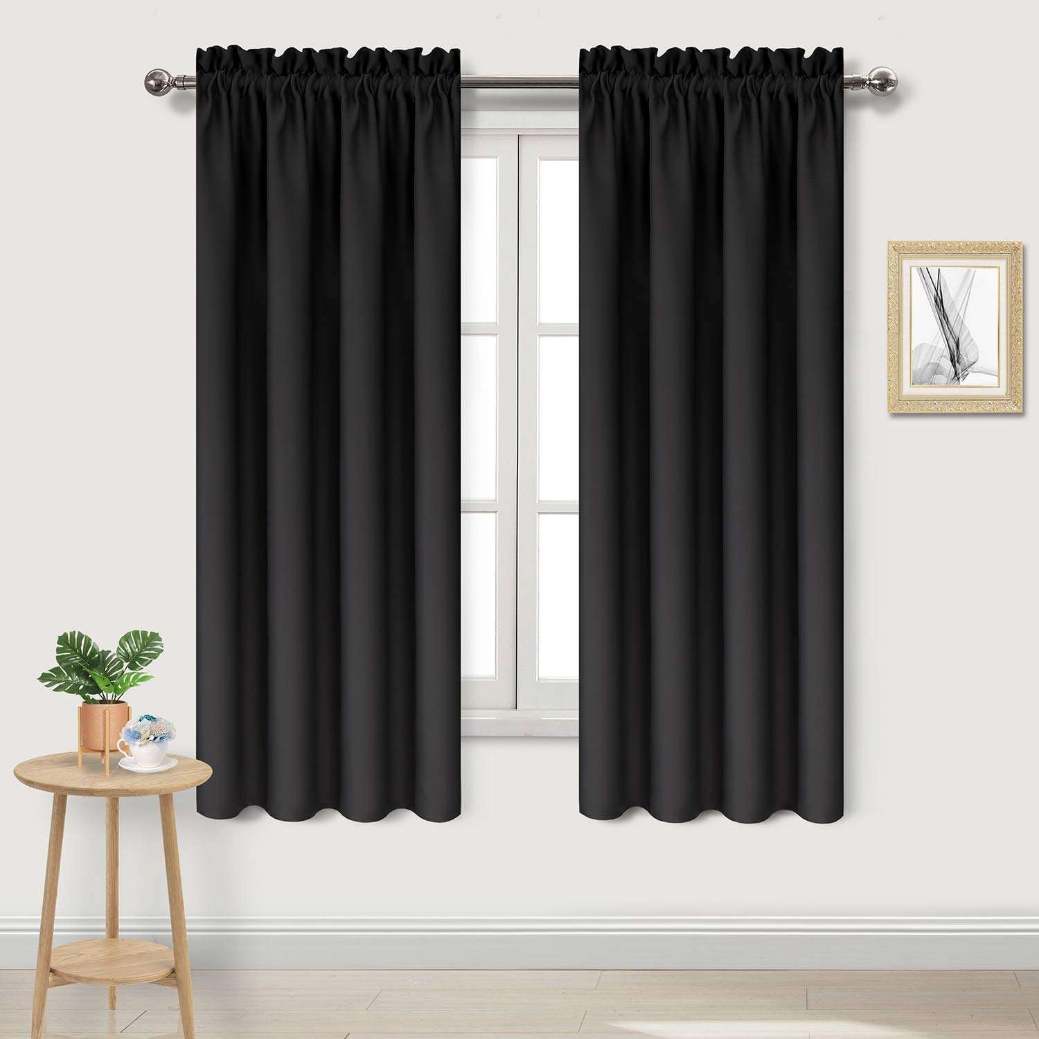 DWCN Blackout Curtains – Thermal Insulated, Energy Saving & Noise Reducing Bedroom and Living Room Curtains, Black, W 42x L 63 Inch, Set of 2 Rod Pocket Curtain Panels - Image 1