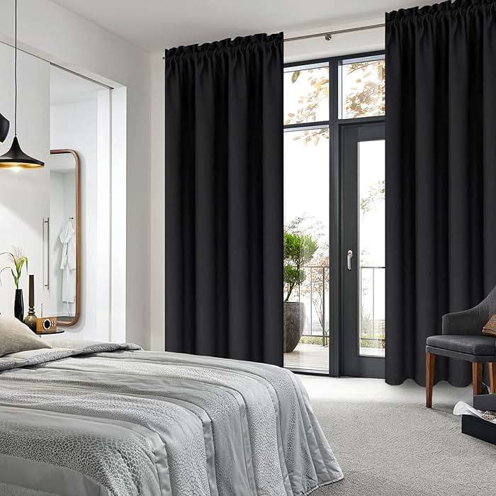 DWCN Blackout Curtains – Thermal Insulated, Energy Saving & Noise Reducing Bedroom and Living Room Curtains, Black, W 42x L 63 Inch, Set of 2 Rod Pocket Curtain Panels - Image 3