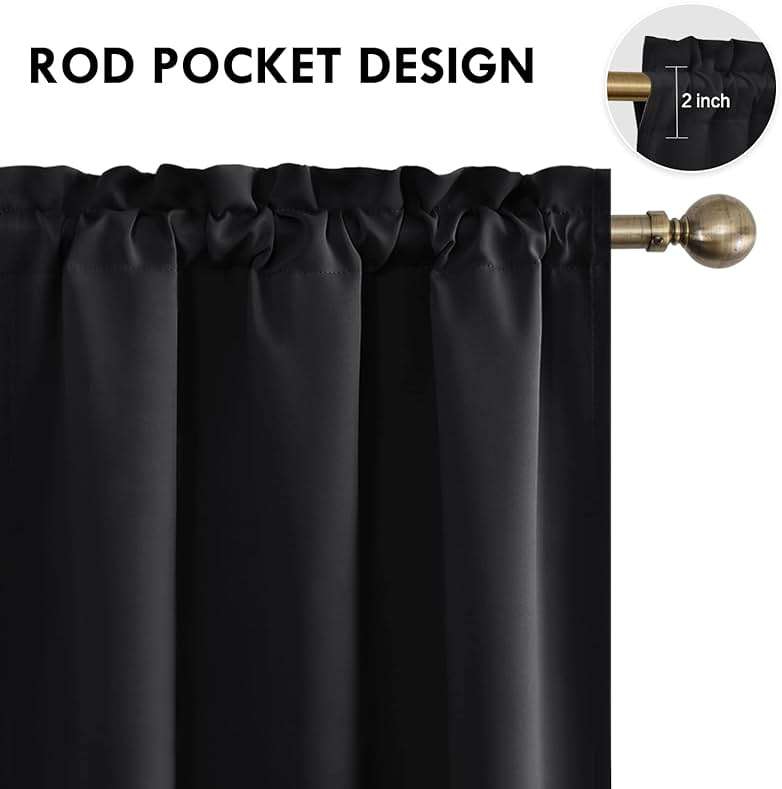 DWCN Blackout Curtains – Thermal Insulated, Energy Saving & Noise Reducing Bedroom and Living Room Curtains, Black, W 42x L 63 Inch, Set of 2 Rod Pocket Curtain Panels - Image 5