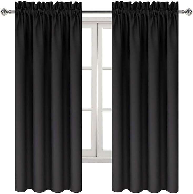 DWCN Blackout Curtains – Thermal Insulated, Energy Saving & Noise Reducing Bedroom and Living Room Curtains, Black, W 42x L 63 Inch, Set of 2 Rod Pocket Curtain Panels - Image 9