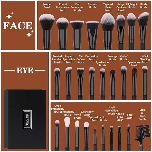 DUcare Professional Makeup Brushes Set 27Pcs Makeup Brush Set Premium Synthetic Kabuki Foundation Blending Face Powder Blush Concealers Eye Shadows Brushes - Image 3