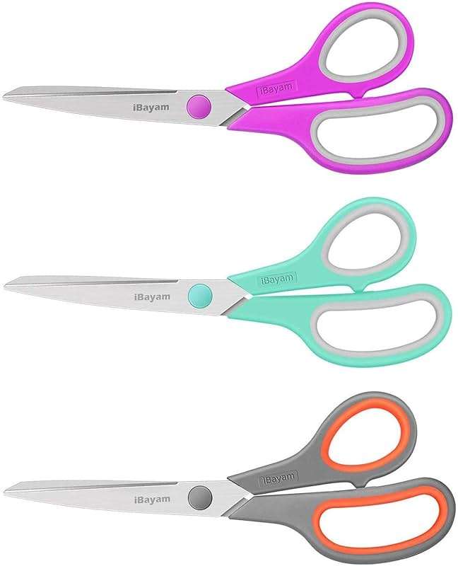 Scissors, iBayam 8" All Purpose Scissors Bulk 3-Pack, Ultra Sharp 2.5mm Thick Blade Shears Comfort-Grip for Office Desk Accessories Sewing Fabric Home Craft Teacher School Supplies, Right/Left Handed - Image 1