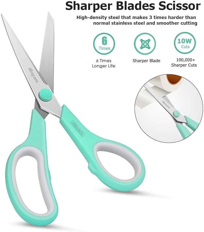 Scissors, iBayam 8" All Purpose Scissors Bulk 3-Pack, Ultra Sharp 2.5mm Thick Blade Shears Comfort-Grip for Office Desk Accessories Sewing Fabric Home Craft Teacher School Supplies, Right/Left Handed - Image 4