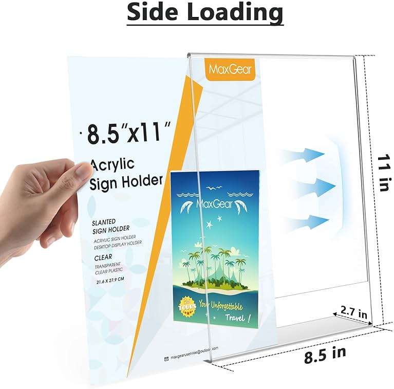 MaxGear 6 Pack Acrylic Sign Holder 8.5 X 11, Plastic Paper Holder With Vertical Slanted Back, Picture Photo Frames Display Stand Flyer and Document Organizer for Office Desktop Use - Image 2