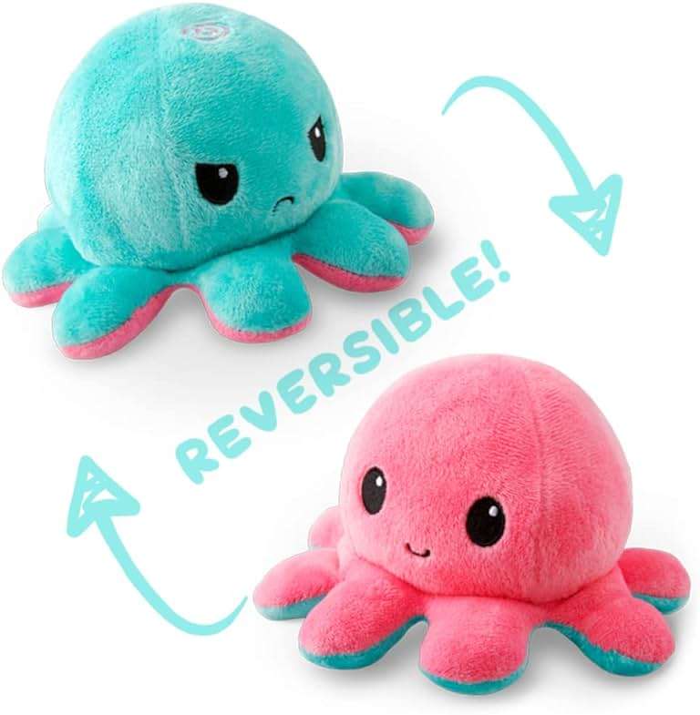 TeeTurtle Reversible Pink and Aqua Octopus Plushie - 4-Inch Two-Sided Flip Plush Toy with Embroidered Details - Cute Mini Collectible Plush for Kids, Teens, and Adults - Image 5