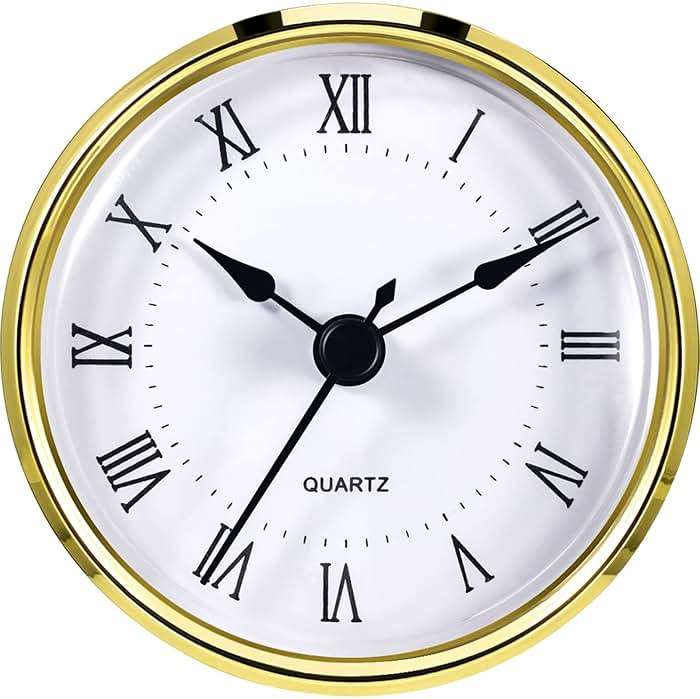 Hicarer Round Clock Insert 3-1/8 Inch (80 mm) Quartz Movement Roman Numeral Gold Trim (Gold Trim) - Image 1