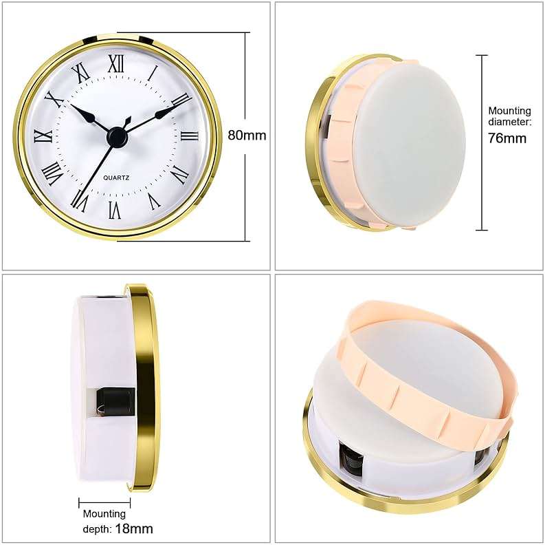 Hicarer Round Clock Insert 3-1/8 Inch (80 mm) Quartz Movement Roman Numeral Gold Trim (Gold Trim) - Image 2