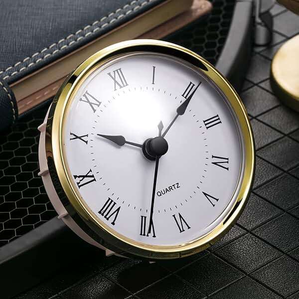Hicarer Round Clock Insert 3-1/8 Inch (80 mm) Quartz Movement Roman Numeral Gold Trim (Gold Trim) - Image 3