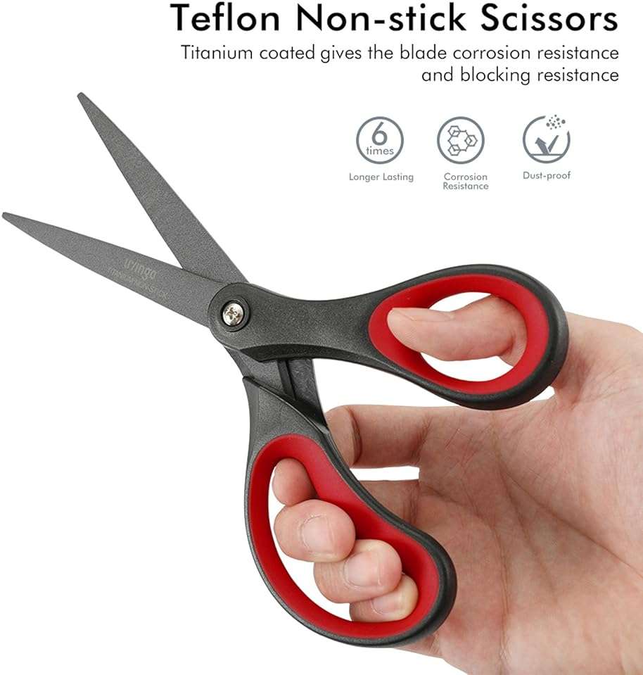 LIVINGO 2 Pack 8" Titanium Non-Stick Scissors, Professional Stainless Steel Comfort Grip, All-Purpose, Straight Office Craft Scissors for DIY(Red/Black) - Image 4