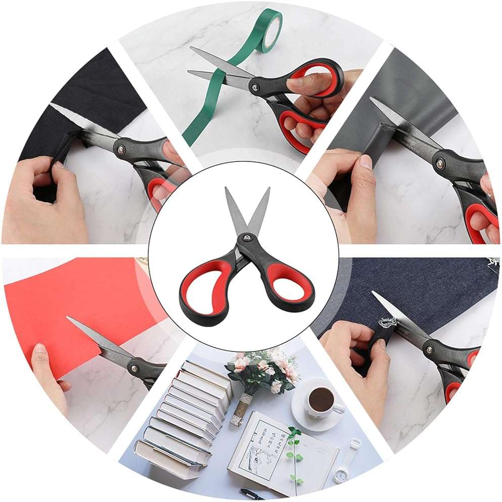 LIVINGO 2 Pack 8" Titanium Non-Stick Scissors, Professional Stainless Steel Comfort Grip, All-Purpose, Straight Office Craft Scissors for DIY(Red/Black) - Image 6