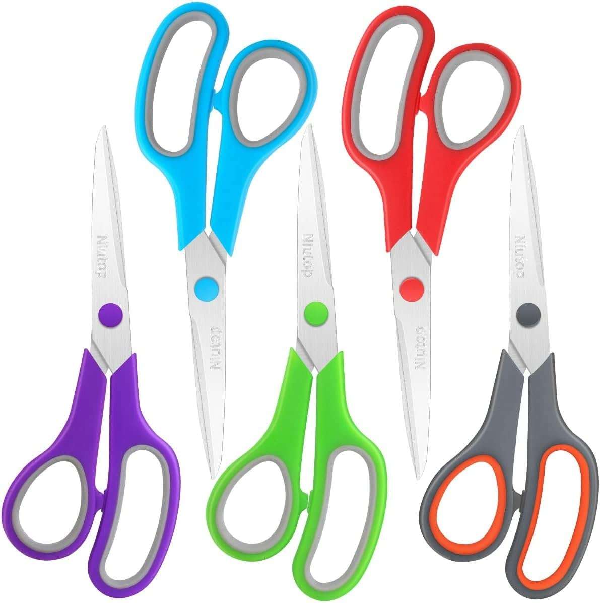 Scissors Bulk Set of 5-Pack, Niutop 8" Multipurpose Sharp Sewing Craft Fabric Scissors for Office Home High/Middle School Student Office Teacher Art Supplies, Soft Comfort-Grip Right/Left Handles - Image 1