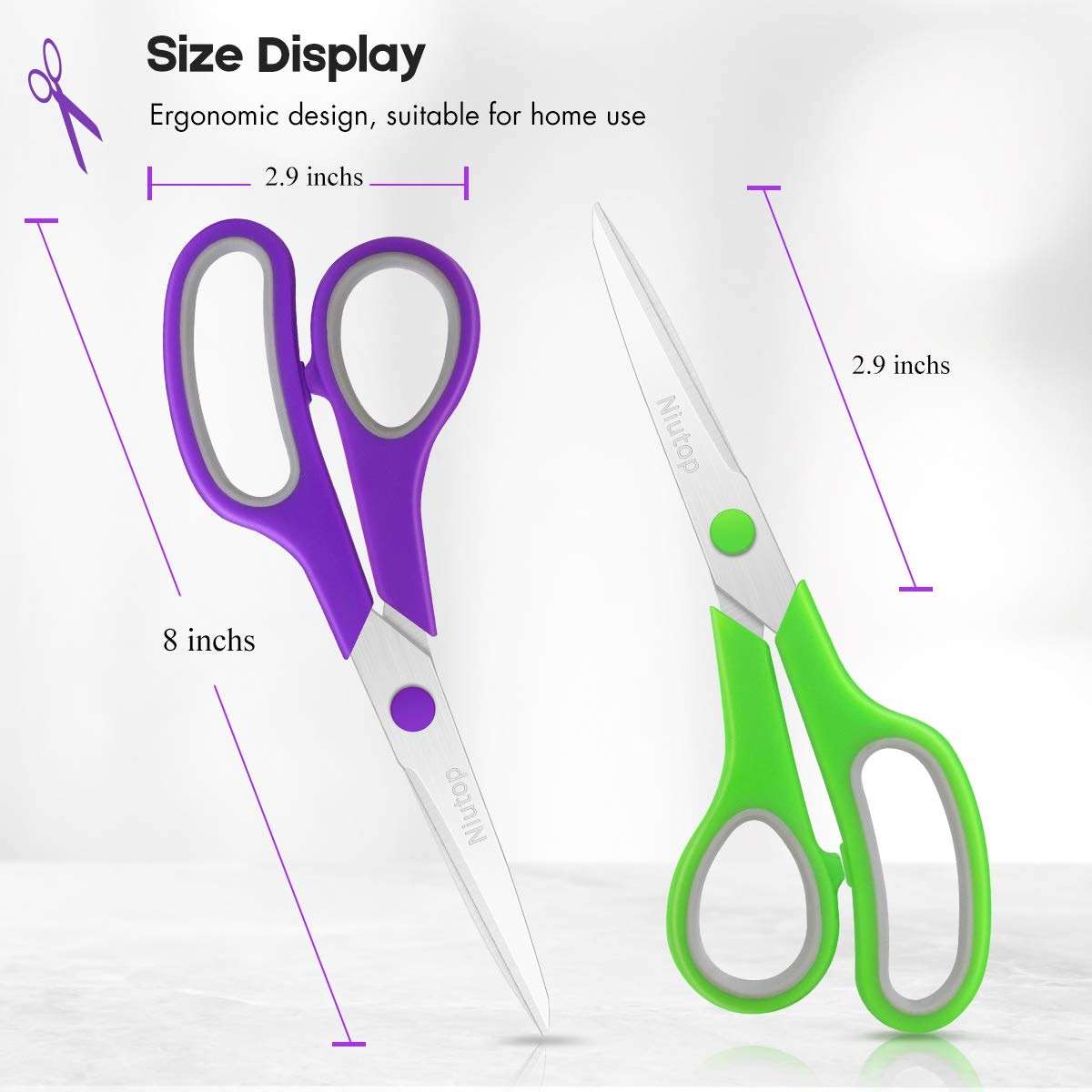 Scissors Bulk Set of 5-Pack, Niutop 8" Multipurpose Sharp Sewing Craft Fabric Scissors for Office Home High/Middle School Student Office Teacher Art Supplies, Soft Comfort-Grip Right/Left Handles - Image 2