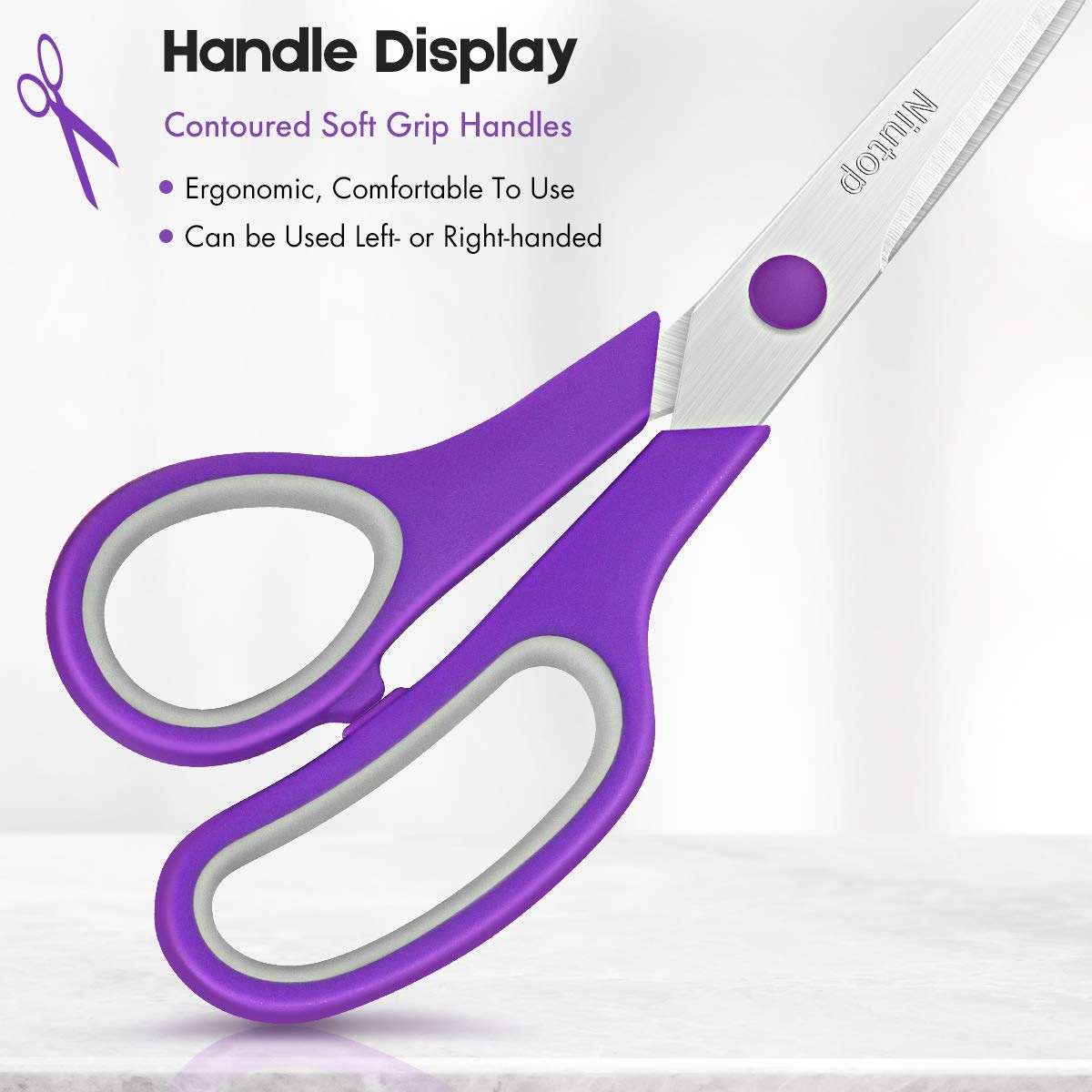 Scissors Bulk Set of 5-Pack, Niutop 8" Multipurpose Sharp Sewing Craft Fabric Scissors for Office Home High/Middle School Student Office Teacher Art Supplies, Soft Comfort-Grip Right/Left Handles - Image 3