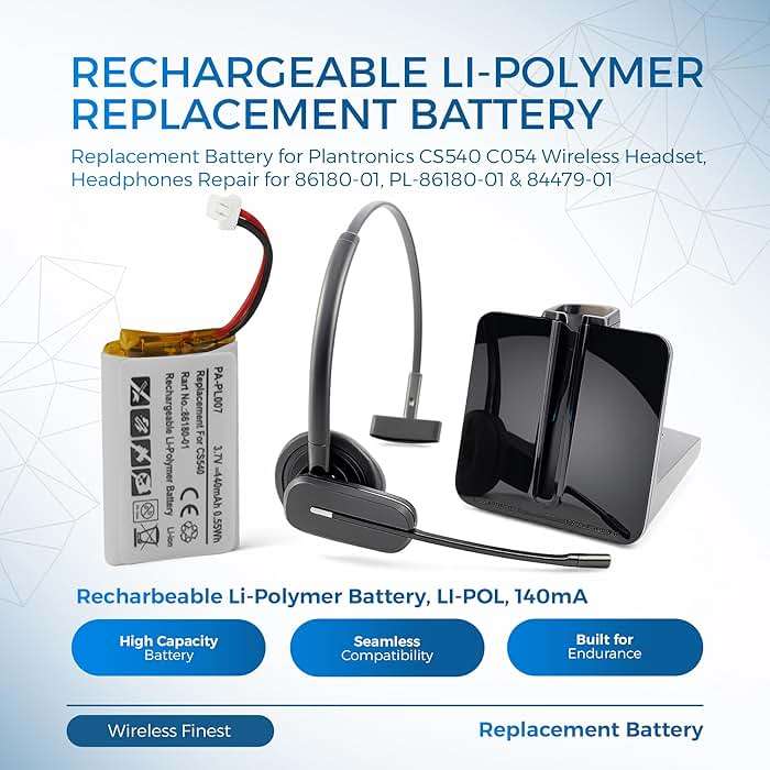 Replacement Battery for Plantronics CS540 C054 Wireless Headset Headphones Repair for 86180-01, PL-86180-01 & 84479-01, Rechargeable Li-Polymer Battery, LI-POL, 140mA - Image 2
