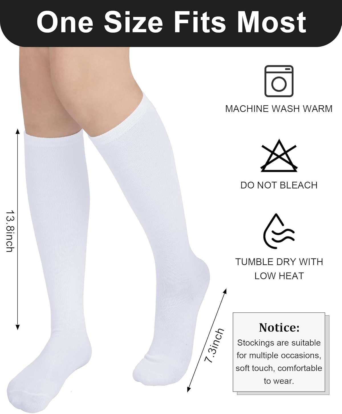 Senker Fashion Knee High Socks for Women, Cotton White Long Tube Sock Black Stockings Striped for Boot Outdoor Sport - Image 3