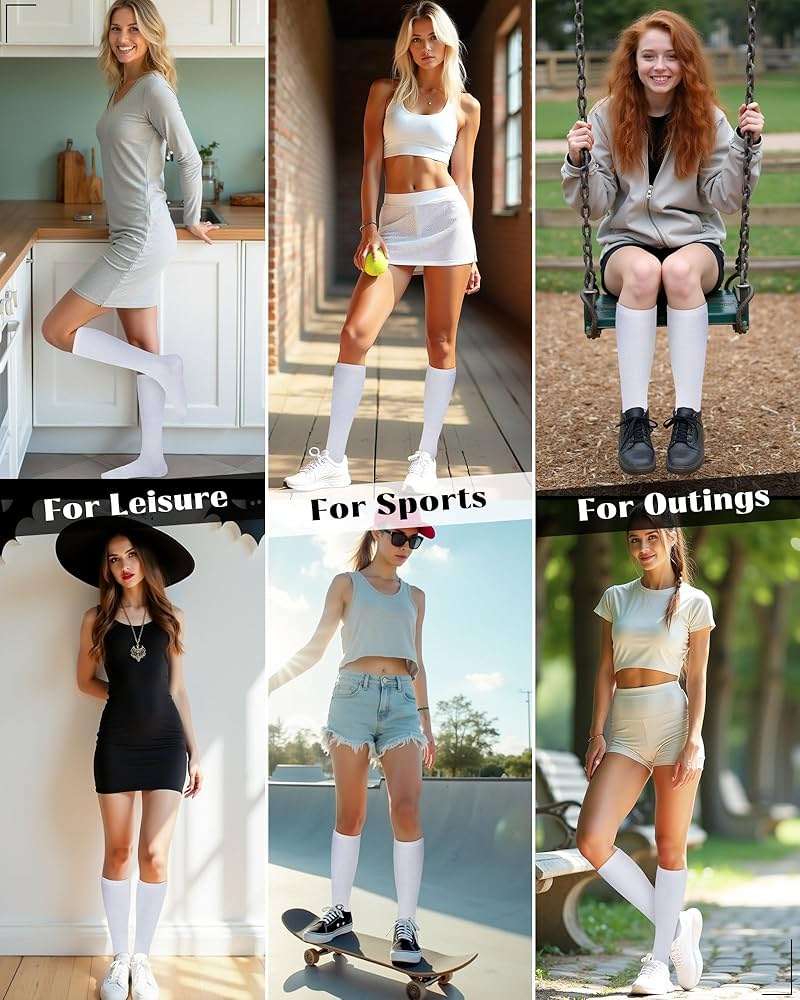 Senker Fashion Knee High Socks for Women, Cotton White Long Tube Sock Black Stockings Striped for Boot Outdoor Sport - Image 6