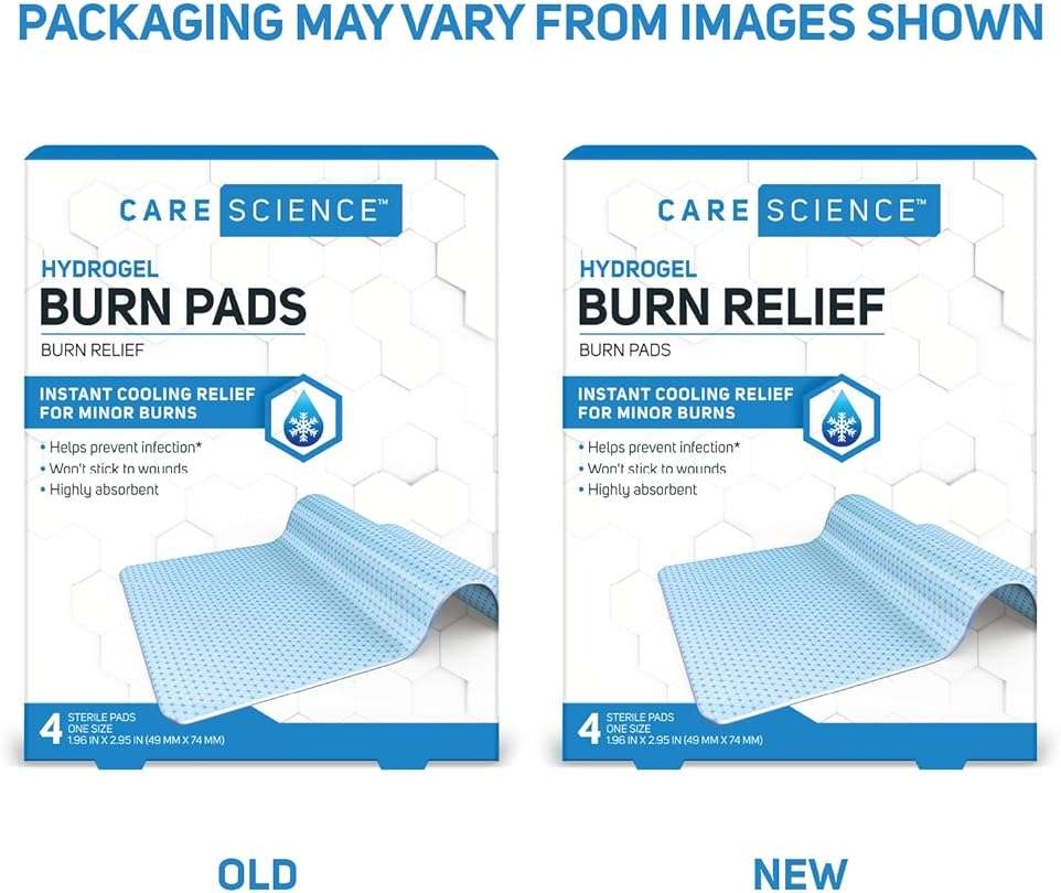 Care Science Hydrogel Sterile Burn Dressing Bandage Pads for Burn Relief, 4 ct | Instant Cooling Relief for Minor Burns & Wounds - Image 2