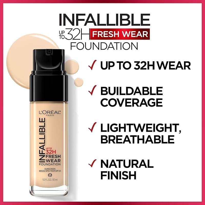 L'Oreal Paris Makeup Infallible Up to 32 Hour Fresh Wear Lightweight Foundation, 465 Sand, 1 Fl Oz, Packaging May Vary - Image 3