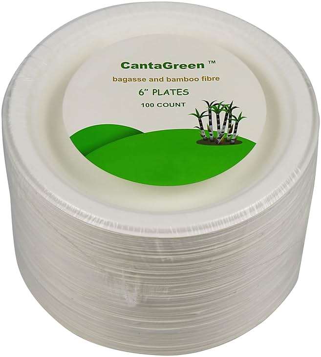 CantaGreen 6 inch Small Compostable Dessert Plates,100 Count Heavyduty Sugarcane/Bagasse and Bamboo Fibre Biodegradable Disposable Paper Plate - Image 5