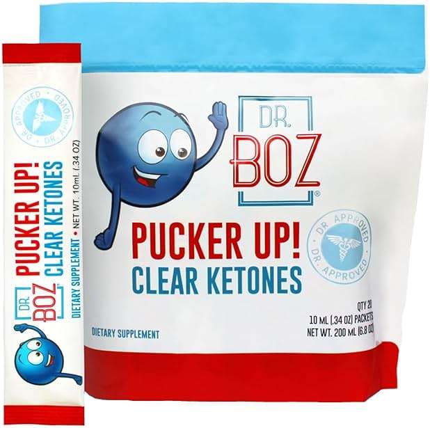 Dr. Boz - Pucker UP! Clear Ketones, 20 Packets - Pure Liquid BHB - Fast Acting Exogenous Ketones - Increase Energy & Clarity - Max Strength - Quality Tested - Made in USA - Keto Diet - 0.34oz (10ml) - Image 1
