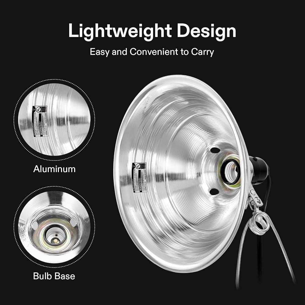 VIVOSUN Clamp Lamp Light with Detachable 8.5 Inch Aluminum Reflector up to 150 Watt E26 Socket (No Bulb Included), 6 Feet Cord, UL Listed, Pack of 2 - Image 2
