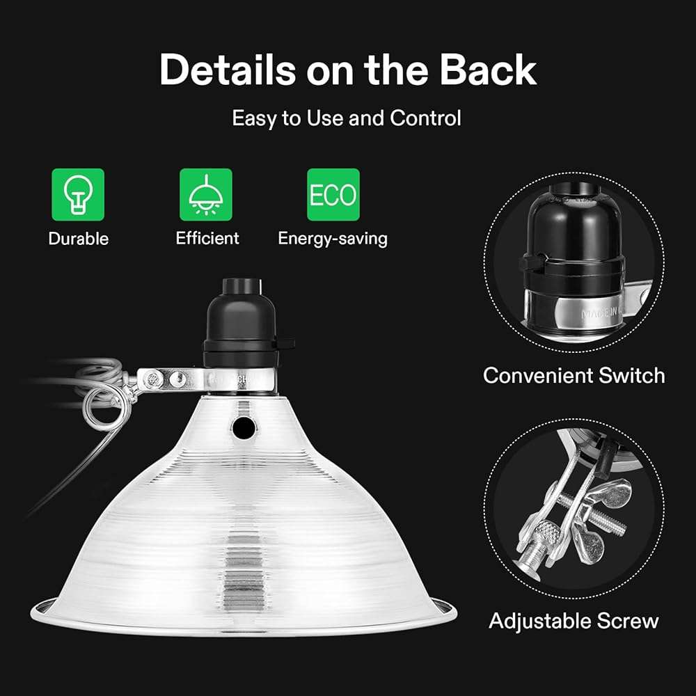 VIVOSUN Clamp Lamp Light with Detachable 8.5 Inch Aluminum Reflector up to 150 Watt E26 Socket (No Bulb Included), 6 Feet Cord, UL Listed, Pack of 2 - Image 3