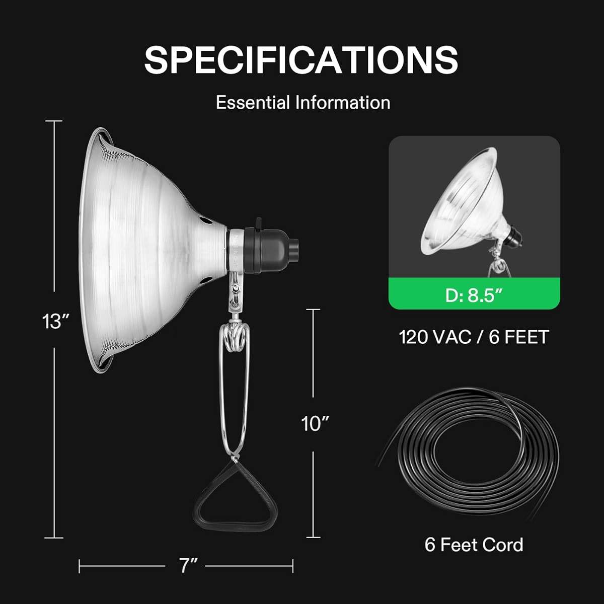 VIVOSUN Clamp Lamp Light with Detachable 8.5 Inch Aluminum Reflector up to 150 Watt E26 Socket (No Bulb Included), 6 Feet Cord, UL Listed, Pack of 2 - Image 4
