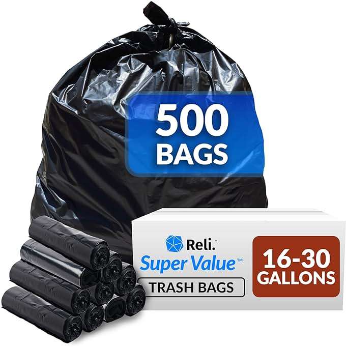 Reli. 16-25 Gallon Trash Bags | 500 Bags | Black | Home, Kitchen | Strong | Garbage - Image 1