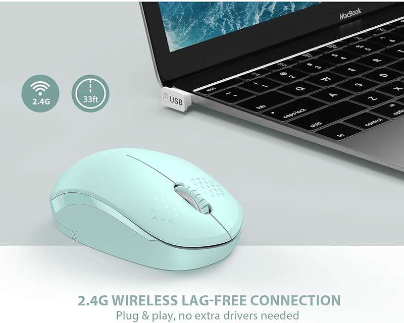 seenda Wireless Mouse for Laptop, 2.4G Noiseless Mouse with USB Receiver - Optical Tracking Portable Computer Mice for Chromebook, PC, Tablet, Windows System, 24 Months Battery Life - Mint Green - Image 4