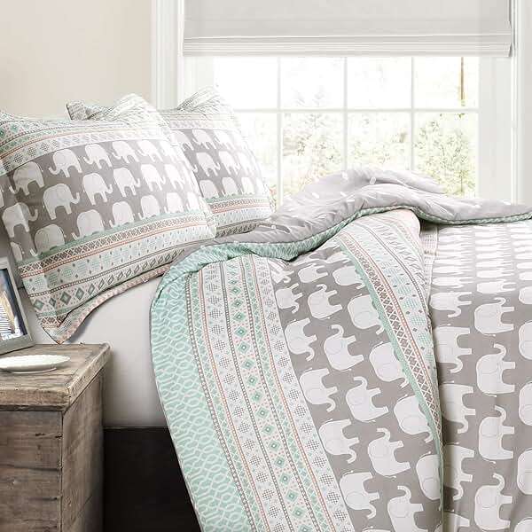 Lush Decor Elephant Stripe Reversible Comforter Twin Size 4 Piece Set Turquoise & Pink - Toddler Bedding Set Twin Comforter - Kids Bedroom Decor - Image 4