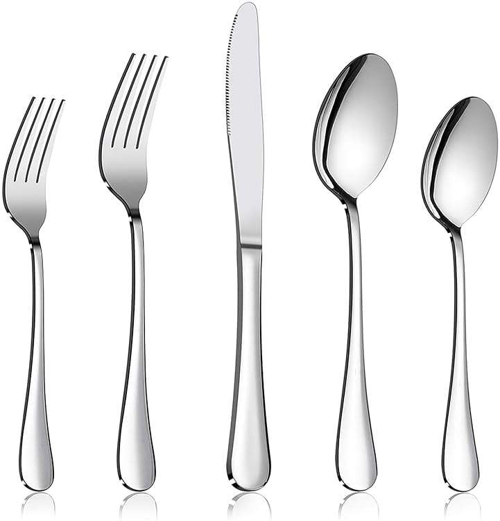 Silverware Set Service for 2, E-far 10-Piece Stainless Steel Flatware Set Cutlery Sets, Include Knife/Fork/Spoon, Simple & Classic Design, Easy Clean & Dishwasher Safe - Image 1