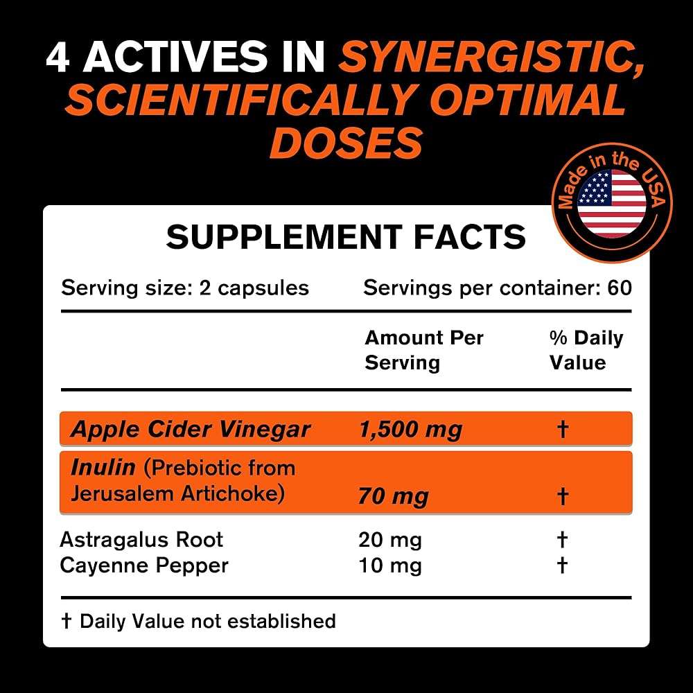 OroLine Nutrition Apple Cider Vinegar Pills with Prebiotic, 2 Month Supply - Apple Cider Vinegar Capsules - Apple Cider Vinegar Supplements, Apple Vinegar Tablets - Energy and Gut Health Support - Image 2