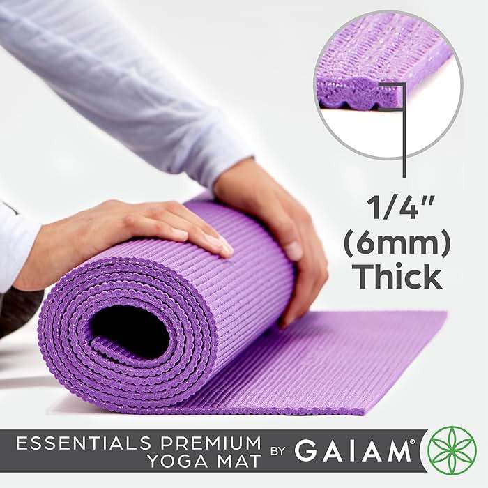 Gaiam Essentials Thick 2/5" (10mm) and Thin 1/4" (6mm) Yoga & Pilates, Fitness & Exercise Mat with Easy-Cinch Carrier Strap - Image 2