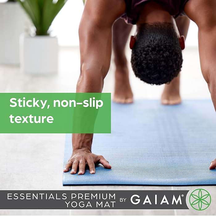 Gaiam Essentials Thick 2/5" (10mm) and Thin 1/4" (6mm) Yoga & Pilates, Fitness & Exercise Mat with Easy-Cinch Carrier Strap - Image 4