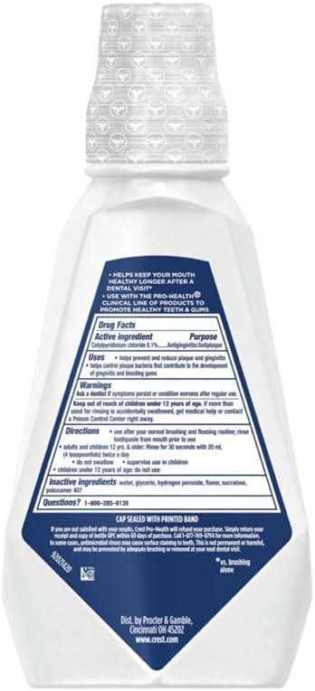 Crest Pro-Health Clinical Mouthwash with CPC, Alcohol Free, Gingivitis Treatment, Deep Clean Mint, 473 Ml (16 fl oz), 4 Count - Image 9