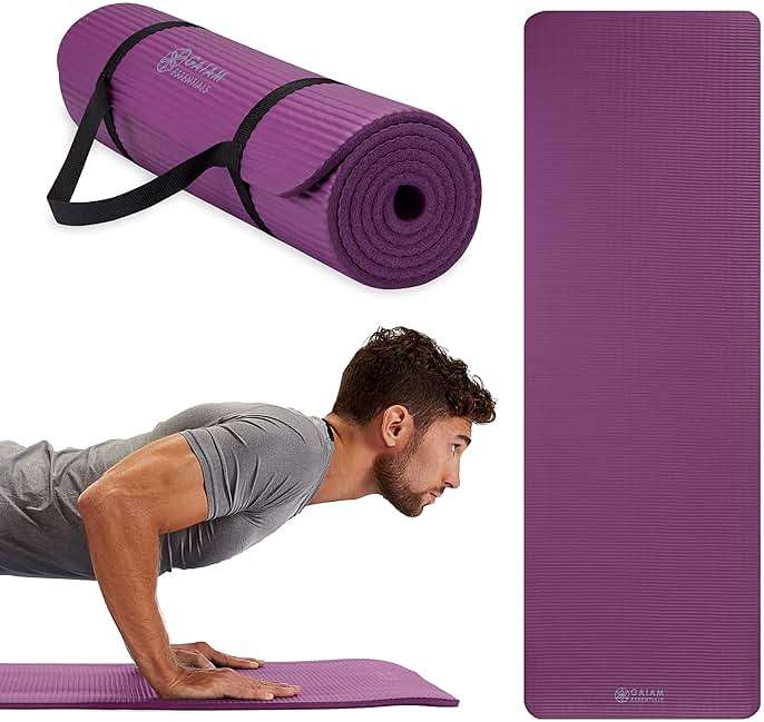 Gaiam Essentials 2/5" Thick (10mm) Yoga & Pilates, Fitness & Exercise Mat with Easy-Cinch Carrier Strap Cusion Support For Fitness and Gym Workouts - Image 1