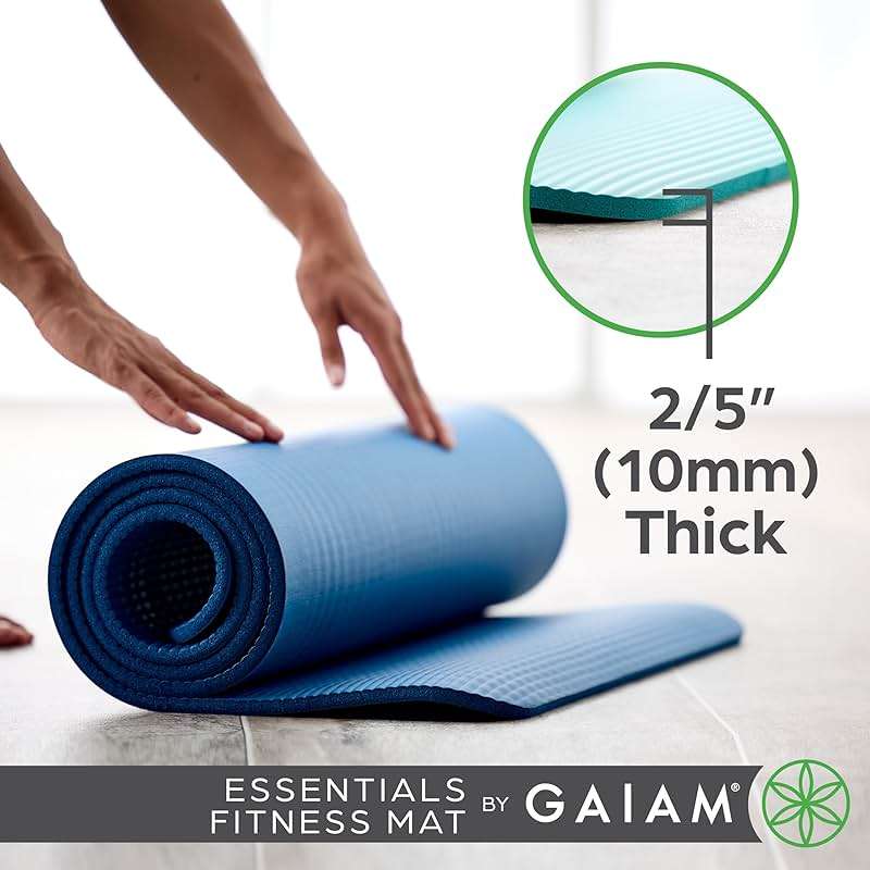 Gaiam Essentials 2/5" Thick (10mm) Yoga & Pilates, Fitness & Exercise Mat with Easy-Cinch Carrier Strap Cusion Support For Fitness and Gym Workouts - Image 2
