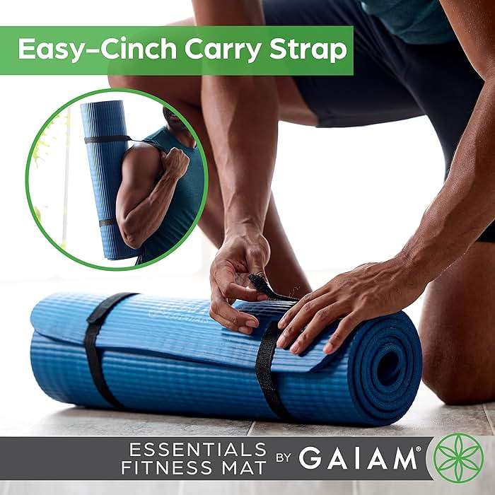 Gaiam Essentials 2/5" Thick (10mm) Yoga & Pilates, Fitness & Exercise Mat with Easy-Cinch Carrier Strap Cusion Support For Fitness and Gym Workouts - Image 3