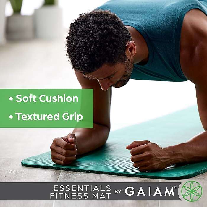 Gaiam Essentials 2/5" Thick (10mm) Yoga & Pilates, Fitness & Exercise Mat with Easy-Cinch Carrier Strap Cusion Support For Fitness and Gym Workouts - Image 4