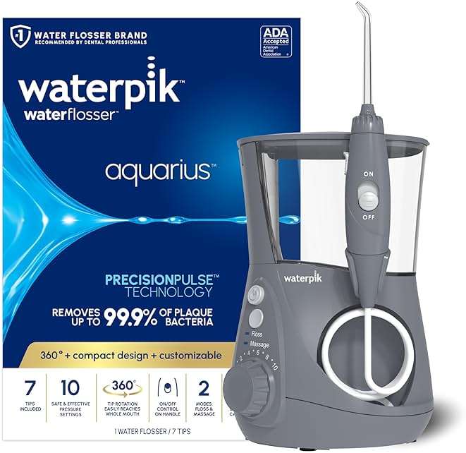 Waterpik Aquarius Water Flosser For Teeth Cleaning, Gums, Braces, Dental Care, Electric Power With 10 Settings, 7 Tips For Multiple Users And Needs, ADA Accepted, Gray WP-667, Packaging May Vary - Image 1