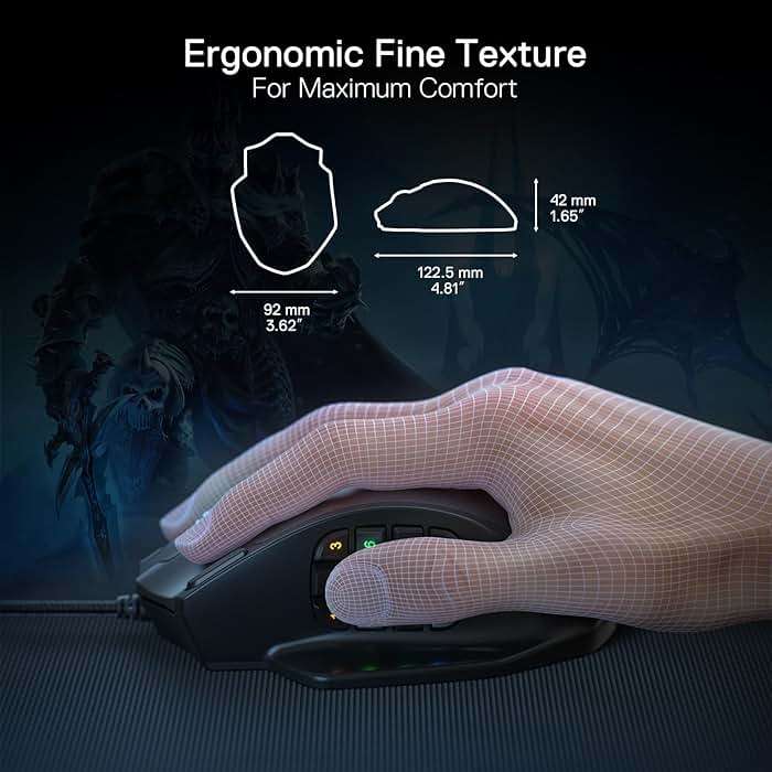 Redragon M908 Impact RGB LED MMO Gaming Mouse with 12 Side Buttons, Optical Wired Ergonomic Mouse with Max 12,400DPI, High Precision, 18 Programmable Macro Shortcuts, Comfort Grip - Image 7