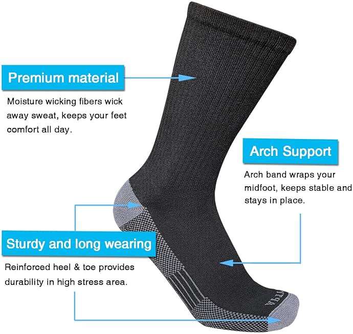 APTYID Men's Moisture Wicking Cushioned Crew Work Boot Socks (4-6 Pairs) - Image 2