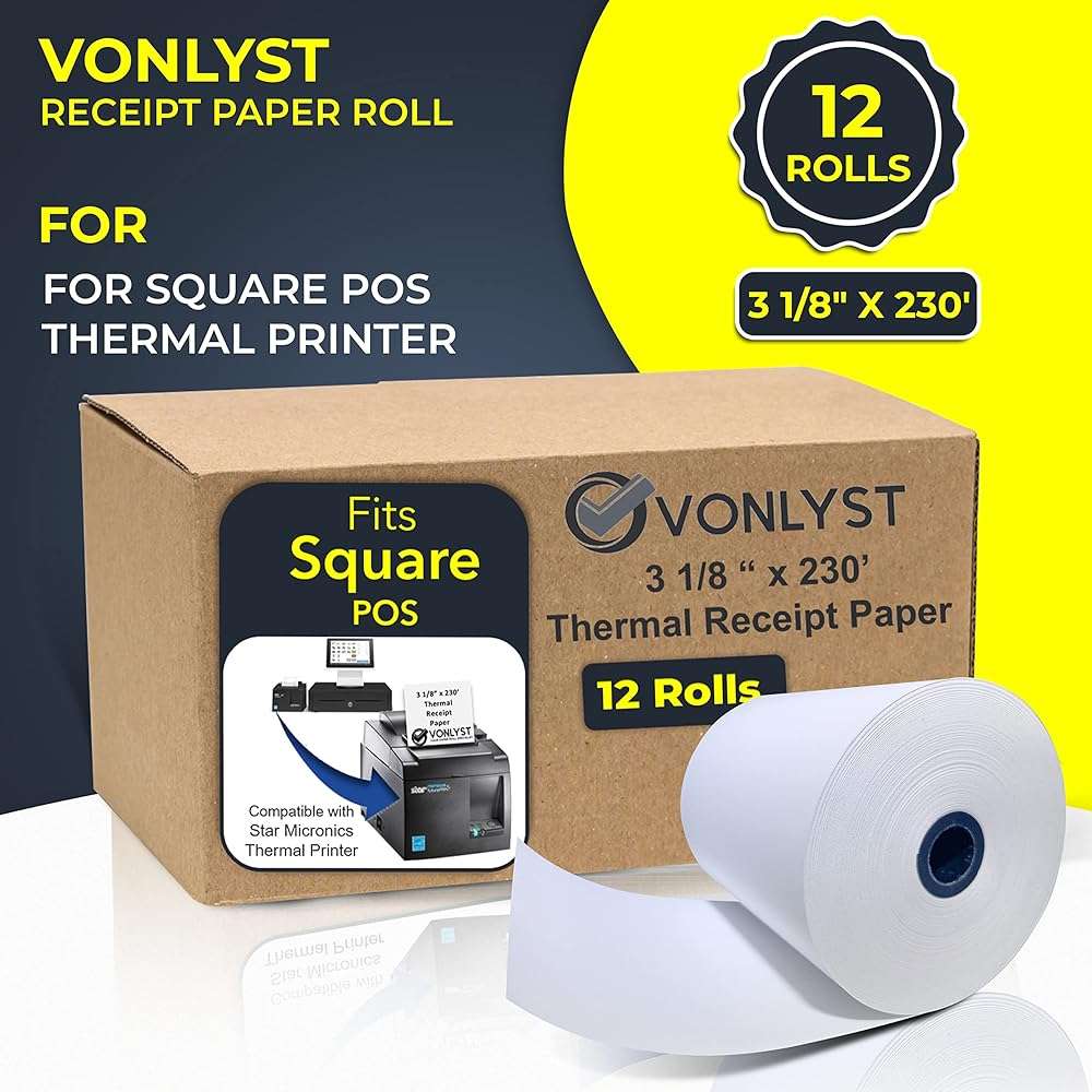 Vonlyst Receipt Paper Roll 3 1/8 x 230 for Square Register and Square POS System connected to Star Micronics Thermal Printer (Pack 12 rolls) - Image 7