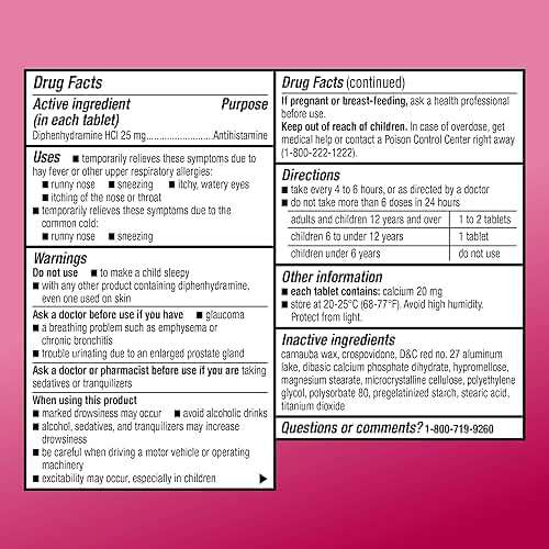 Amazon Basic Care Allergy Relief Diphenhydramine HCl 25 mg, Antihistamine Tablets for Symptoms Due to Hay Fever and Upper Respiratory Allergies, Mini-Tabs, 100 Count - Image 4