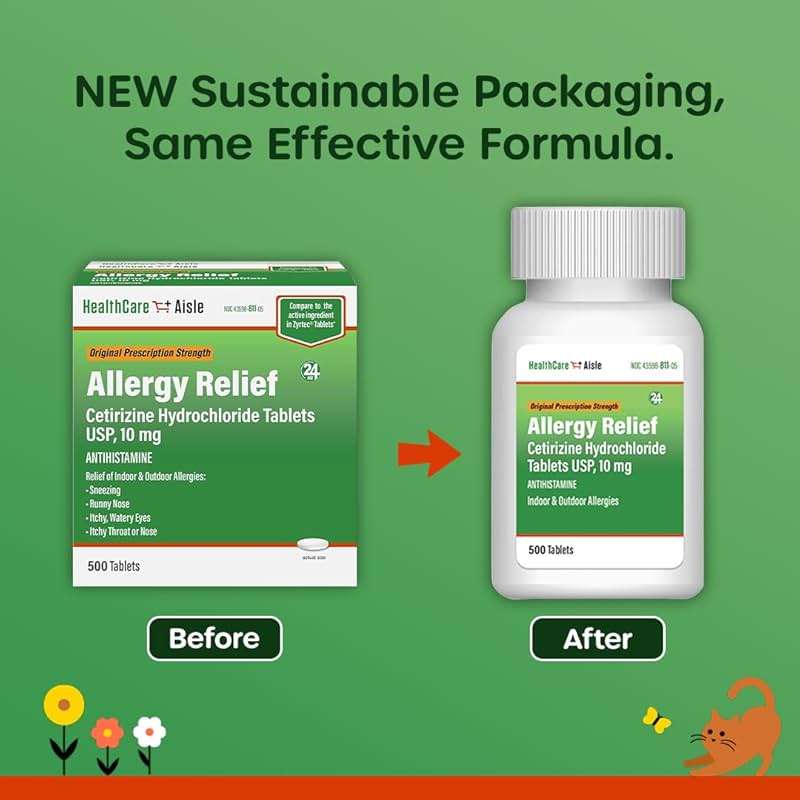 HealthCareAisle Allergy Relief - Cetirizine Hydrochloride Tablets USP, 10 mg - 500 Tablets - Original Prescription Strength Allergy Medication, 24-Hour Relief - Image 3